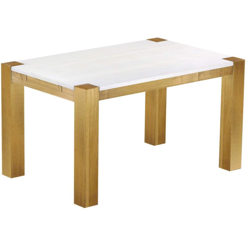 Esstisch 140x90 Rio Kanto Brasil Platte weiss massiver Pinien Holztisch - vorgerichtet für Ansteckplatten - Tisch ausziehbar