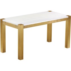 Esstisch 150x73 Rio Kanto Brasil Platte weiss massiver Pinien Holztisch - vorgerichtet für Ansteckplatten - Tisch ausziehbar