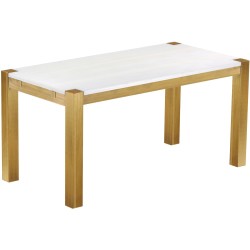 Esstisch 160x80 Rio Kanto Brasil Platte weiss massiver Pinien Holztisch - vorgerichtet für Ansteckplatten - Tisch ausziehbar
