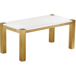 Esstisch 180x90 Rio Kanto Brasil Platte weiss massiver Pinien Holztisch - vorgerichtet für Ansteckplatten - Tisch ausziehbar