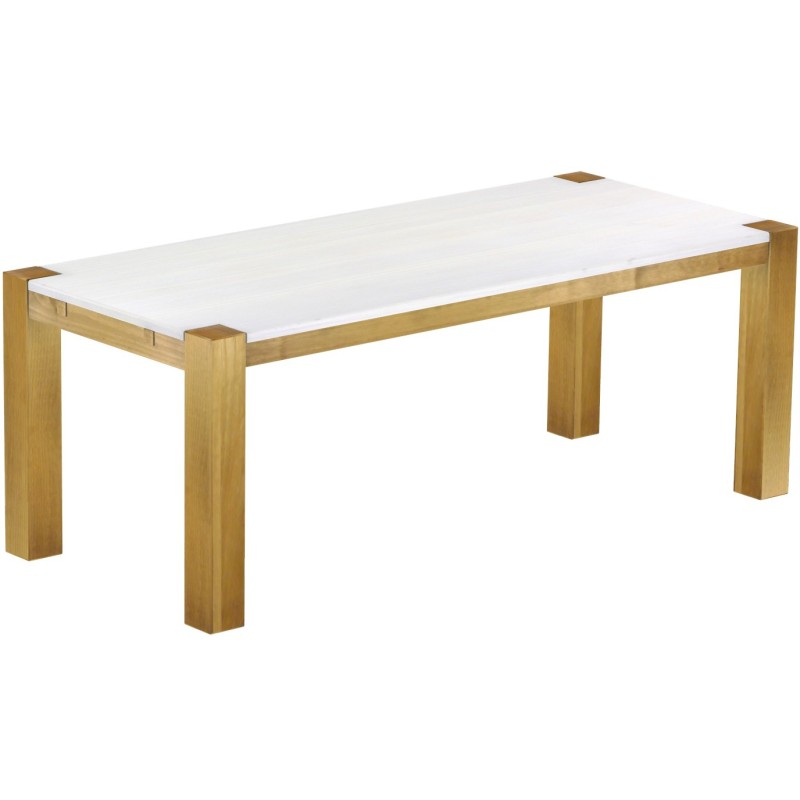 Esstisch 208x90 Rio Kanto Brasil Platte weiss massiver Pinien Holztisch - vorgerichtet für Ansteckplatten - Tisch ausziehbar