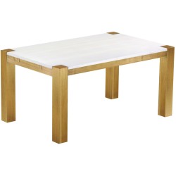 Esstisch 160x100 Rio Kanto Brasil Platte weiss massiver Pinien Holztisch - vorgerichtet für Ansteckplatten - Tisch ausziehbar