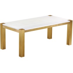 Esstisch 200x100 Rio Kanto Brasil Platte weiss massiver Pinien Holztisch - vorgerichtet für Ansteckplatten - Tisch ausziehbar