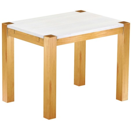Esstisch 100x73 Rio Kanto Honig Platte weiss massiver Pinien Holztisch - vorgerichtet für Ansteckplatten - Tisch ausziehbar