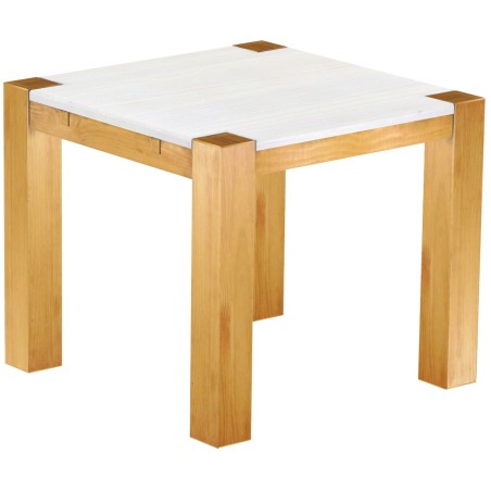 Esstisch 90x90 Rio Kanto Honig Platte weiss massiver Pinien Holztisch - vorgerichtet für Ansteckplatten - Tisch ausziehbar