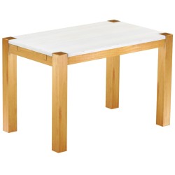 Esstisch 120x73 Rio Kanto Honig Platte weiss massiver Pinien Holztisch - vorgerichtet für Ansteckplatten - Tisch ausziehbar