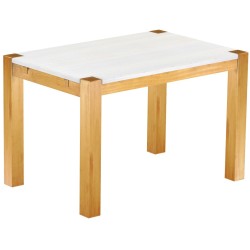 Esstisch 120x80 Rio Kanto Honig Platte weiss massiver Pinien Holztisch - vorgerichtet für Ansteckplatten - Tisch ausziehbar