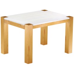 Esstisch 120x90 Rio Kanto Honig Platte weiss massiver Pinien Holztisch - vorgerichtet für Ansteckplatten - Tisch ausziehbar