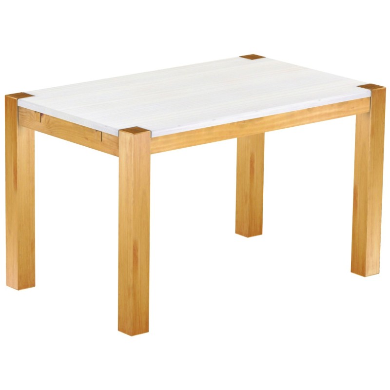 Esstisch 130x80 Rio Kanto Honig Platte weiss massiver Pinien Holztisch - vorgerichtet für Ansteckplatten - Tisch ausziehbar