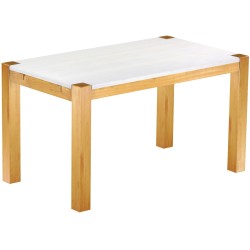 Esstisch 140x80 Rio Kanto Honig Platte weiss massiver Pinien Holztisch - vorgerichtet für Ansteckplatten - Tisch ausziehbar