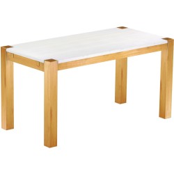Esstisch 150x73 Rio Kanto Honig Platte weiss massiver Pinien Holztisch - vorgerichtet für Ansteckplatten - Tisch ausziehbar