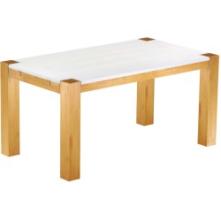 Esstisch 160x90 Rio Kanto Honig Platte weiss massiver Pinien Holztisch - vorgerichtet für Ansteckplatten - Tisch ausziehbar