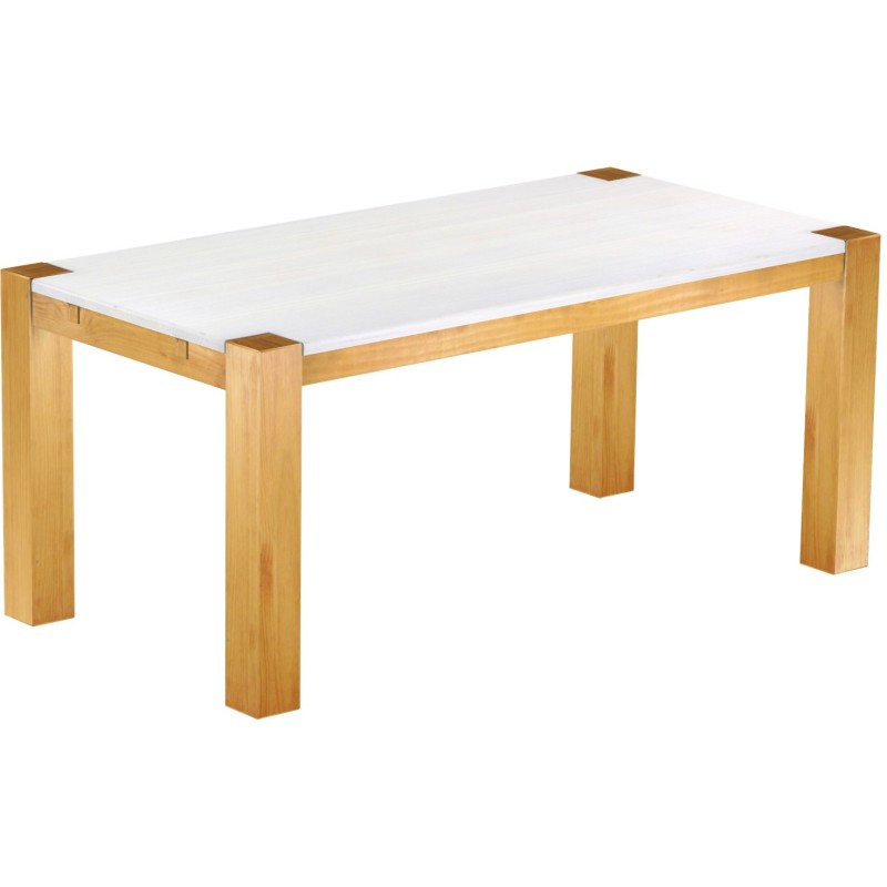 Esstisch 180x90 Rio Kanto Honig Platte weiss massiver Pinien Holztisch - vorgerichtet für Ansteckplatten - Tisch ausziehbar