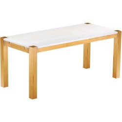 Esstisch 180x80 Rio Kanto Honig Platte weiss massiver Pinien Holztisch - vorgerichtet für Ansteckplatten - Tisch ausziehbar