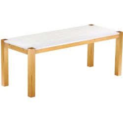 Esstisch 200x80 Rio Kanto Honig Platte weiss massiver Pinien Holztisch - vorgerichtet für Ansteckplatten - Tisch ausziehbar