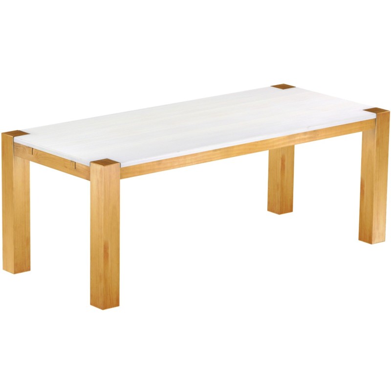 Esstisch 208x90 Rio Kanto Honig Platte weiss massiver Pinien Holztisch - vorgerichtet für Ansteckplatten - Tisch ausziehbar