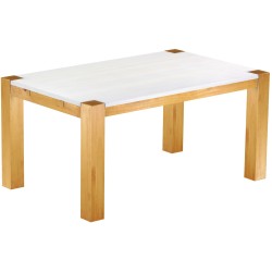 Esstisch 160x100 Rio Kanto Honig Platte weiss massiver Pinien Holztisch - vorgerichtet für Ansteckplatten - Tisch ausziehbar