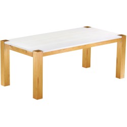 Esstisch 200x100 Rio Kanto Honig Platte weiss massiver Pinien Holztisch - vorgerichtet für Ansteckplatten - Tisch ausziehbar