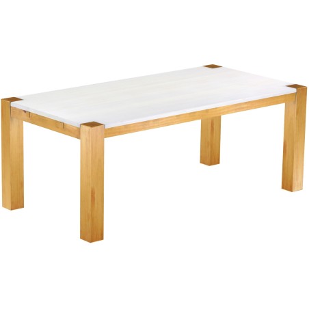 Esstisch 200x100 Rio Kanto Honig Platte weiss massiver Pinien Holztisch - vorgerichtet für Ansteckplatten - Tisch ausziehbar