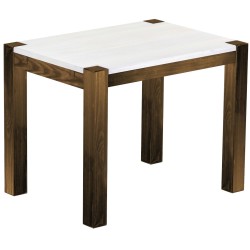 Esstisch 100x73 Rio Kanto Eiche Platte weiss massiver Pinien Holztisch - vorgerichtet für Ansteckplatten - Tisch ausziehbar