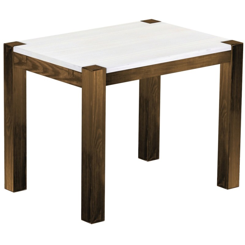 Esstisch 100x73 Rio Kanto Eiche Platte weiss massiver Pinien Holztisch - vorgerichtet für Ansteckplatten - Tisch ausziehbar