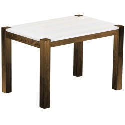 Esstisch 120x80 Rio Kanto Eiche Platte weiss massiver Pinien Holztisch - vorgerichtet für Ansteckplatten - Tisch ausziehbar