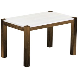 Esstisch 130x80 Rio Kanto Eiche Platte weiss massiver Pinien Holztisch - vorgerichtet für Ansteckplatten - Tisch ausziehbar