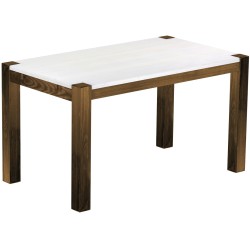 Esstisch 140x80 Rio Kanto Eiche Platte weiss massiver Pinien Holztisch - vorgerichtet für Ansteckplatten - Tisch ausziehbar
