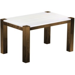 Esstisch 140x90 Rio Kanto Eiche Platte weiss massiver Pinien Holztisch - vorgerichtet für Ansteckplatten - Tisch ausziehbar