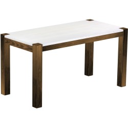 Esstisch 150x73 Rio Kanto Eiche Platte weiss massiver Pinien Holztisch - vorgerichtet für Ansteckplatten - Tisch ausziehbar