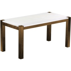 Esstisch 160x80 Rio Kanto Eiche Platte weiss massiver Pinien Holztisch - vorgerichtet für Ansteckplatten - Tisch ausziehbar
