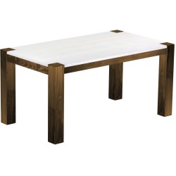 Esstisch 160x90 Rio Kanto Eiche Platte weiss massiver Pinien Holztisch - vorgerichtet für Ansteckplatten - Tisch ausziehbar