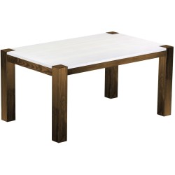 Esstisch 160x100 Rio Kanto Eiche Platte weiss massiver Pinien Holztisch - vorgerichtet für Ansteckplatten - Tisch ausziehbar