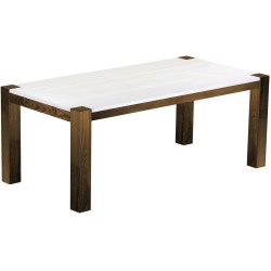 Esstisch 200x100 Rio Kanto Eiche Platte weiss massiver Pinien Holztisch - vorgerichtet für Ansteckplatten - Tisch ausziehbar