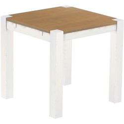 Esstisch 80x80 Rio Kanto Eiche natur weiss massiver Pinien Holztisch - vorgerichtet für Ansteckplatten - Tisch ausziehbar