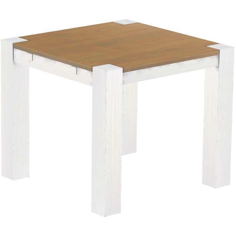 Esstisch 90x90 Rio Kanto Eiche natur weiss massiver Pinien Holztisch - vorgerichtet für Ansteckplatten - Tisch ausziehbar