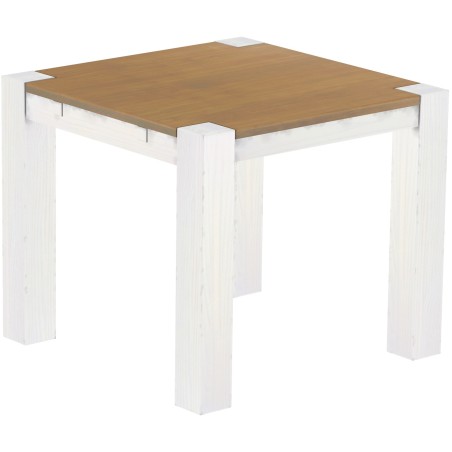 Esstisch 90x90 Rio Kanto Eiche natur weiss massiver Pinien Holztisch - vorgerichtet für Ansteckplatten - Tisch ausziehbar