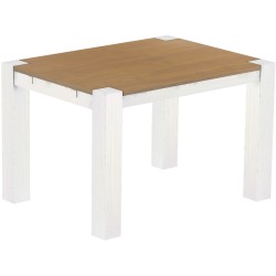 Esstisch 120x90 Rio Kanto Eiche natur weiss massiver Pinien Holztisch - vorgerichtet für Ansteckplatten - Tisch ausziehbar