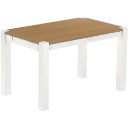 Esstisch 130x80 Rio Kanto Eiche natur weiss massiver Pinien Holztisch - vorgerichtet für Ansteckplatten - Tisch ausziehbar