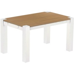 Esstisch 140x90 Rio Kanto Eiche natur weiss massiver Pinien Holztisch - vorgerichtet für Ansteckplatten - Tisch ausziehbar