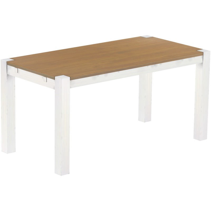Esstisch 160x80 Rio Kanto Eiche natur weiss massiver Pinien Holztisch - vorgerichtet für Ansteckplatten - Tisch ausziehbar