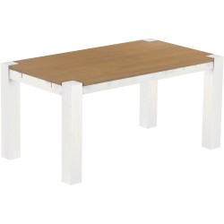 Esstisch 160x90 Rio Kanto Eiche natur weiss massiver Pinien Holztisch - vorgerichtet für Ansteckplatten - Tisch ausziehbar