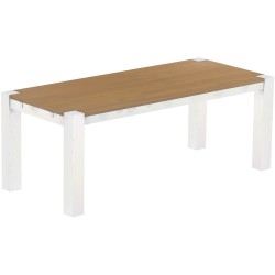 Esstisch 208x90 Rio Kanto Eiche natur weiss massiver Pinien Holztisch - vorgerichtet für Ansteckplatten - Tisch ausziehbar