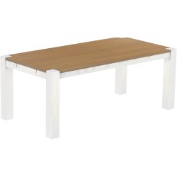 Esstisch 200x100 Rio Kanto Eiche natur weiss massiver Pinien Holztisch - vorgerichtet für Ansteckplatten - Tisch ausziehbar