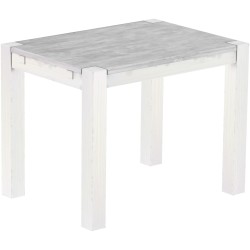 Esstisch 100x73 Rio Kanto Beton Weiss massiver Pinien Holztisch - vorgerichtet für Ansteckplatten - Tisch ausziehbar