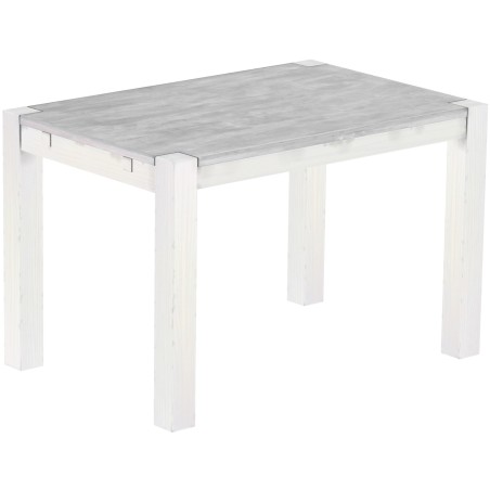 Esstisch 120x80 Rio Kanto Beton Weiss massiver Pinien Holztisch - vorgerichtet für Ansteckplatten - Tisch ausziehbar