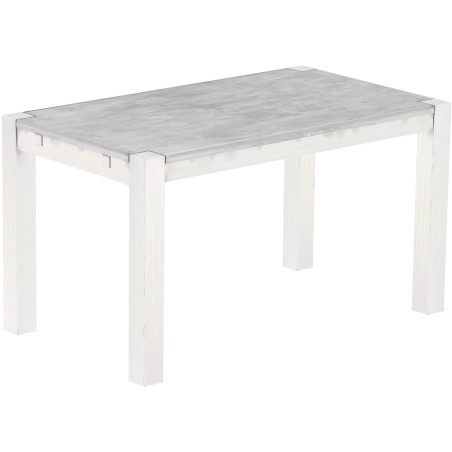 Esstisch 140x80 Rio Kanto Beton Weiss massiver Pinien Holztisch - vorgerichtet für Ansteckplatten - Tisch ausziehbar