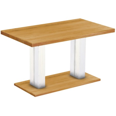 Säulentisch 140x80 Rio UNO Honig Weiss massiver Pinien Holztisch - Esszimmertisch