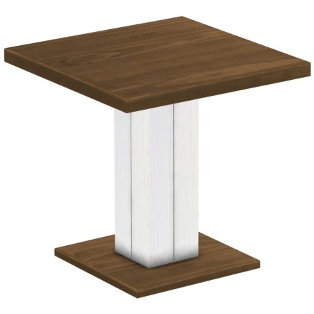 Säulentisch 80x80 Rio UNO Nussbaum Weiss massiver Pinien Holztisch - Esszimmertisch