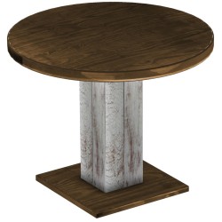 Säulentisch 100 rund Rio UNO Shabby Platte Eiche massiver Pinien Holztisch - Esszimmertisch